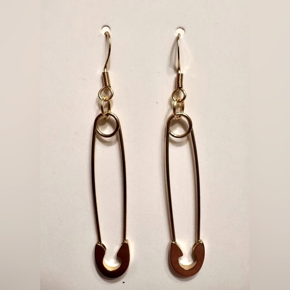 Handmade Gold Safety Pin Drop Earrings